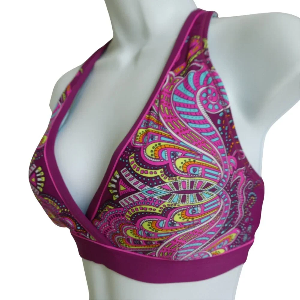 Athleta Swim Bikini Top Bottoms Berry Paisley Padded Racer Back Coverage M